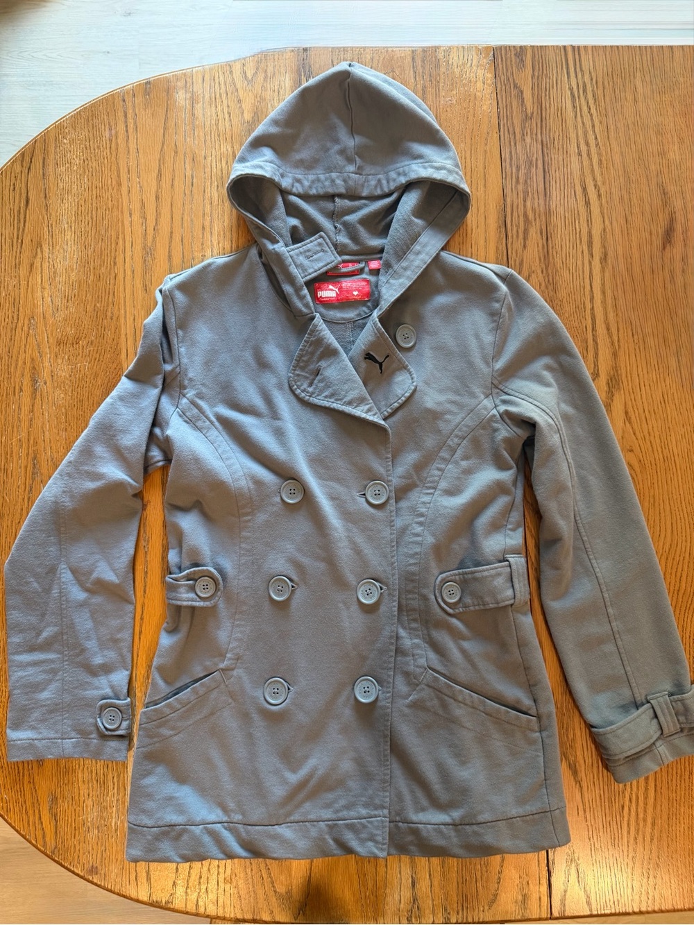 Puma Women's Hooded Double-Breasted Pea Coat in Gray